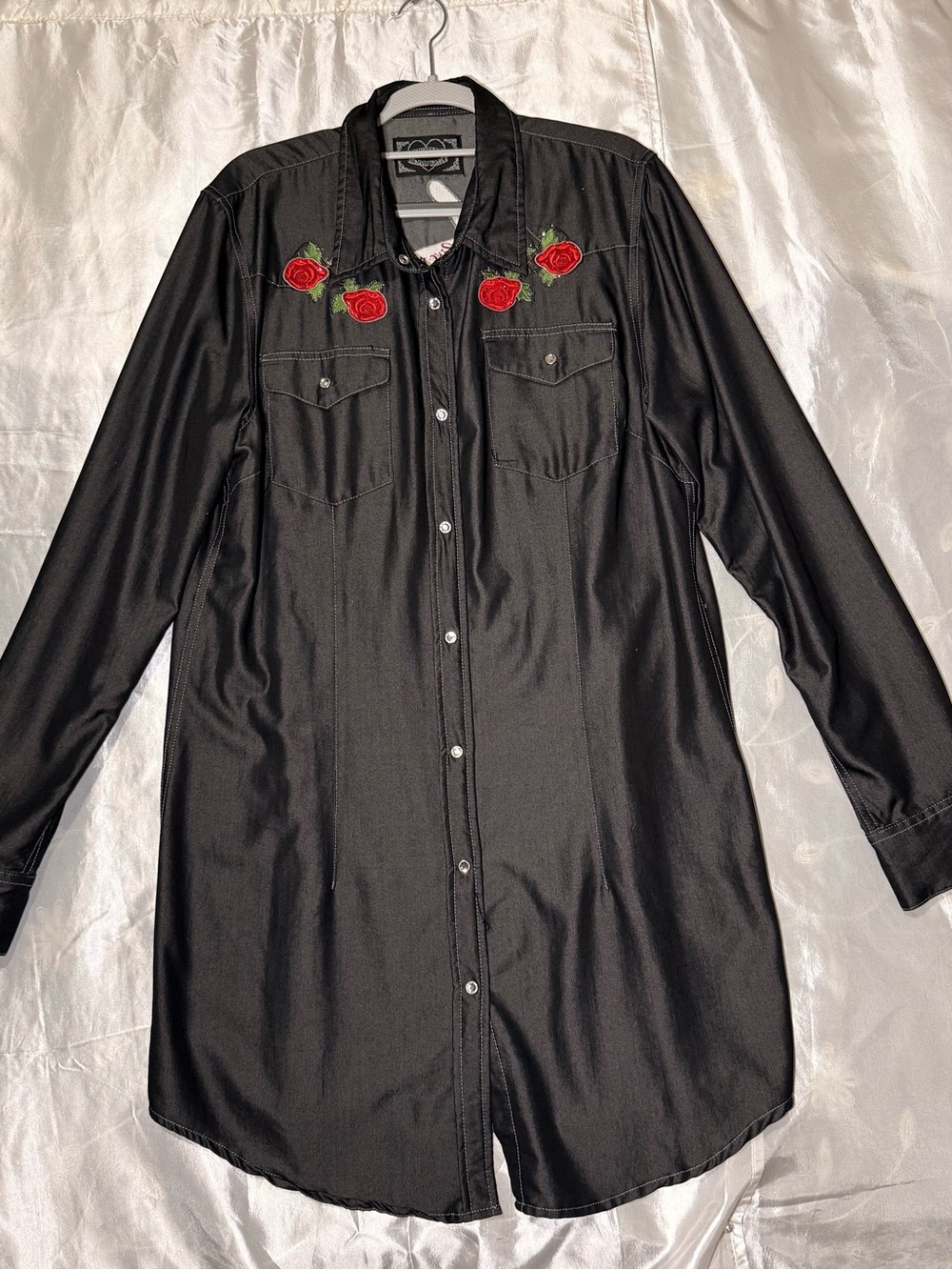Cowgirl Hardware Women's Long Sleeve Dress Black With Embroidered Roses Size L
